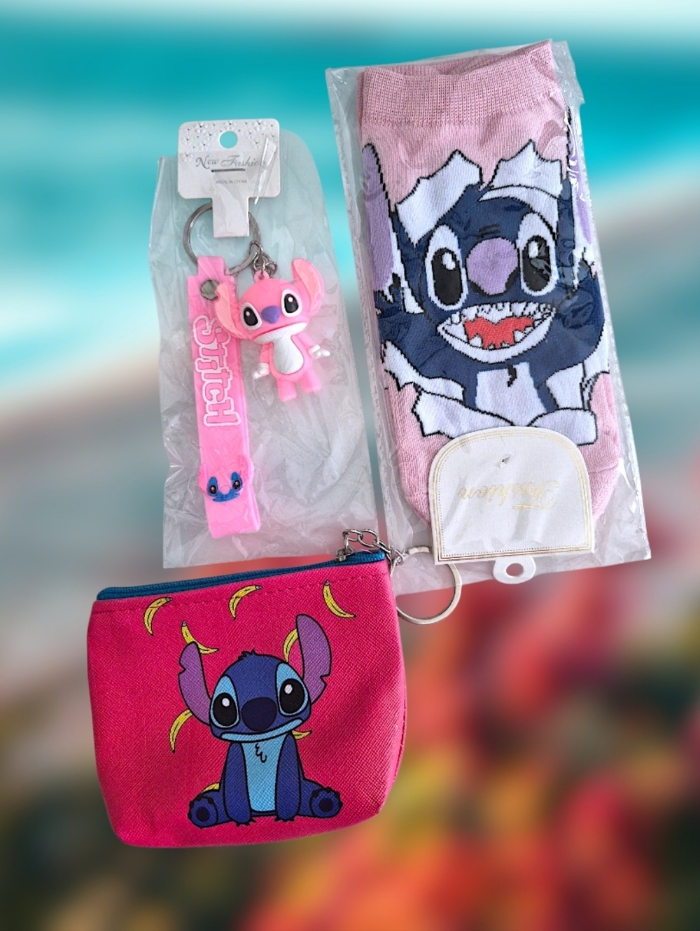Disney Stitch Accessory Set - Coin Purse, Socks & Character Bag Charm / Keychain